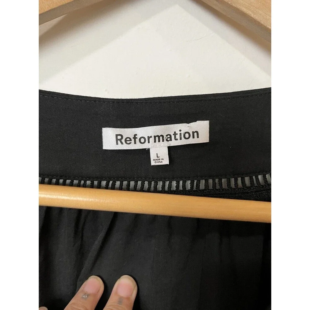 Reformation Black Square Neck Long Puff Sleeve Suzanne Boho Blouse Size Large